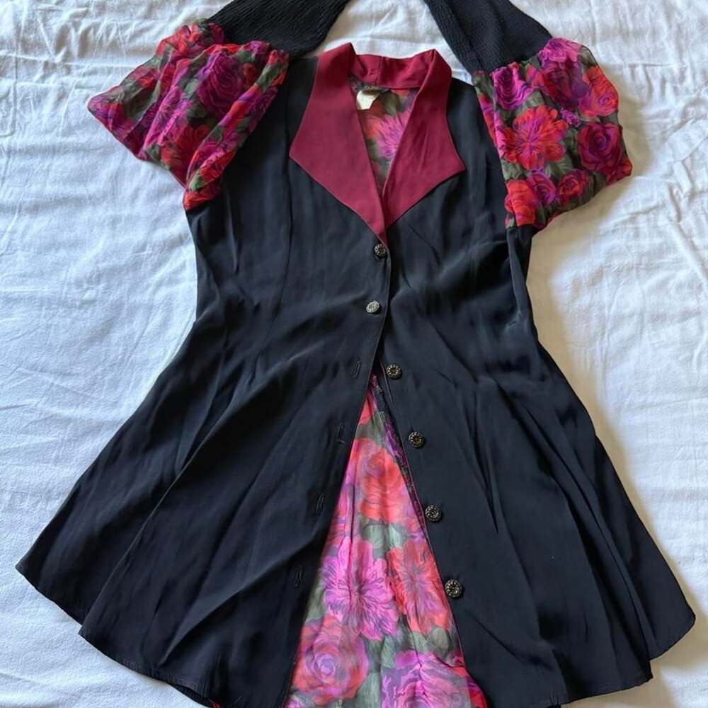 Oro Fashion Vintage 90s Whimsigoth Rose Chiffon Tunic Size S